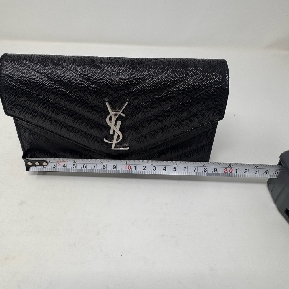💯💎Authentic💎 Saint Laurent Calfskin Envelope Black Leather Wallet On Chain - Picture 11 of 13